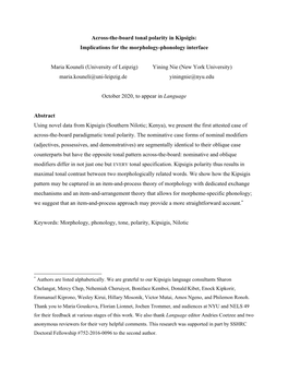 Across-The-Board Tonal Polarity in Kipsigis: Implications for the Morphology-Phonology Interface