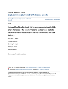 National Beef Quality Audit–2016: Assessment of Cattle Hide Characteristics, Offal Condemnations, and Carcass Traits to Determ