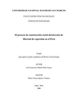 El Proceso De Construcción Social Del Derecho De Libertad De Expresión En El Perú