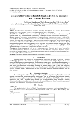 Congenital Intrinsic Duodenal Obstruction[Webs]