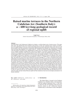 Raised Marine Terraces in the Northern Calabrian Arc (Southern Italy): a ~ 600 Kyr-Long Geological Record of Regional Uplift