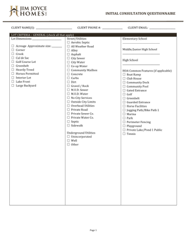 Initial Consultation Questionnaire