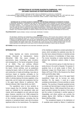 Distribution of Ocypode Quadrata (Fabricius, 1787) on Sandy Beaches of Northeastern Brazil