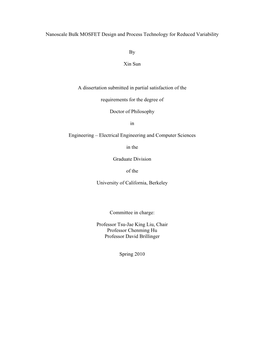 Nanoscale Bulk MOSFET Design and Process Technology for Reduced Variability