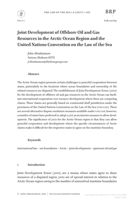 Joint Development of Offshore Oil and Gas Resources in the Arctic Ocean Region and the United Nations Convention on the Law of the Sea