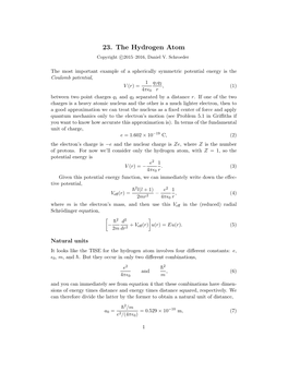 23. the Hydrogen Atom Copyright C 2015–2016, Daniel V