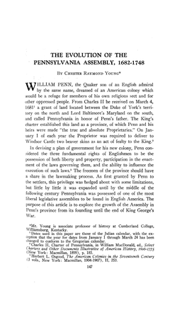 The Evolution of the Pennsylvania Assembly, 1682-1748