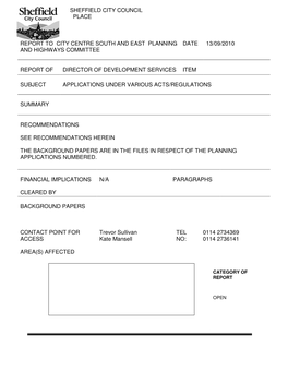 Sheffield City Council Place Report to City Centre