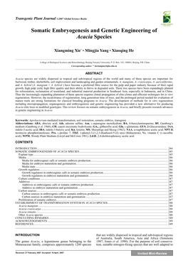 Somatic Embryogenesis and Genetic Engineering of Acacia Species