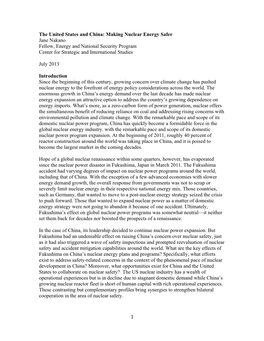 Nuclear Energy Safer Jane Nakano Fellow, Energy and National Security Program Center for Strategic and International Studies