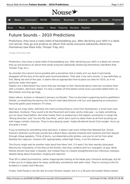 Future Sounds – 2010 Predictions | Nouse