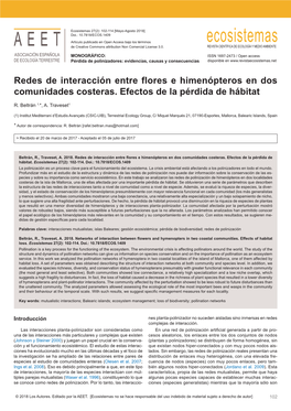 Redes De Interacción Entre Flores E Himenópteros En Dos Comunidades Costeras