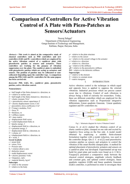 Comparison of Controllers for Active Vibration Control of a Plate with Piezo-Patches As Sensors/Actuators