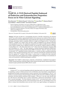 TLQP-21, a VGF-Derived Peptide Endowed of Endocrine and Extraendocrine Properties: Focus on in Vitro Calcium Signaling