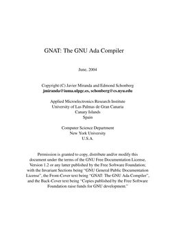 GNAT: the GNU Ada Compiler