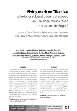 Vivir Y Morir En Tibanica: Reflexiones Sobre El Poder Y El Espacio En Una Aldea Muisca Tardía De La Sabana De Bogotá