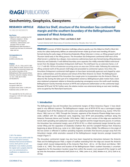 Abbot Ice Shelf, Structure of the Amundsen Sea Continental 10.1002/2014GC005570 Margin and the Southern Boundary of the Bellingshausen Plate