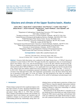 Glaciers and Climate of the Upper Susitna Basin, Alaska