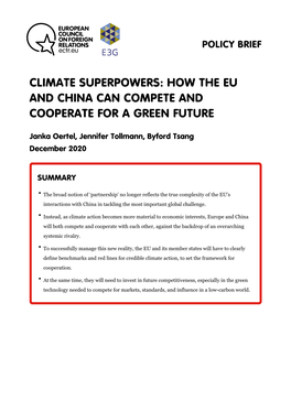 How the Eu and China Can Compete and Cooperate for a Green Future