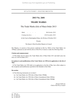 2013 No. 2601 TRADE MARKS the Trade Marks (Isle of Man) Order 2013