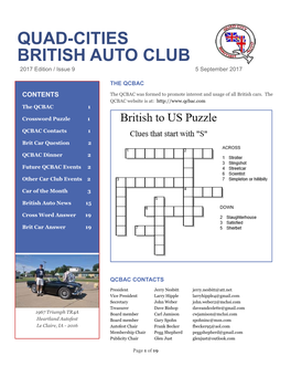 QUAD-CITIES BRITISH AUTO CLUB 2017 Edition / Issue 9 5 September 2017