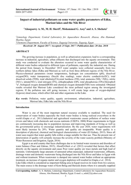 Impact of Industrial Pollutants on Some Water Quality Parameters of Edku, Mariout Lakes and the Nile River