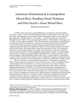 American Orientalism and Cosmopolitan Mixed Race: Early