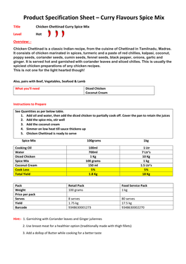 Product Specification Sheet – Curry Flavours Spice Mix