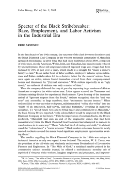 Specter of the Black Strikebreaker: Race, Employment, and Labor Activism in the Industrial Era