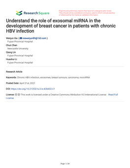 Understand the Role of Exosomal Mirna in the Development of Breast Cancer in Patients with Chronic HBV Infection