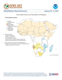 FEWS NET Global Weather Hazards Summary from January 25Th to 31St