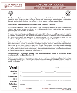 Columbian Squires Inquiry Kit Order Form