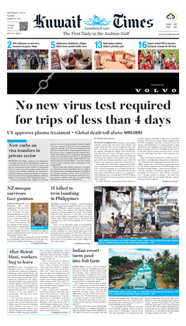 No New Virus Test Required for Trips of Less Than 4 Days