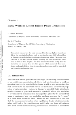 Early Work on Defect Driven Phase Transitions