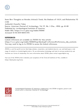 Some New Thoughts on Herodes Atticus's Tomb, His Stadium of 143/4, and Philostratus VS 2.550 Author(S): Jennifer Tobin Source: American Journal of Archaeology, Vol