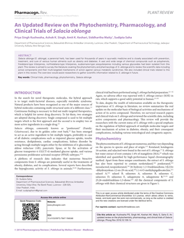 An Updated Review on the Phytochemistry, Pharmacology, and Clinical Trials of Salacia Oblonga Priya Singh Kushwaha, Ashok K