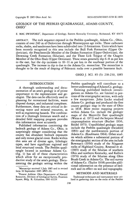 Geology of the Peebles Quadrangle, Adams County, Ohio1