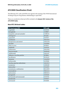 ATC/DDD Classification (Final)