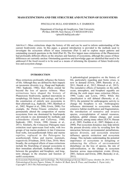 Mass Extinctions and the Structure and Function of Ecosystems