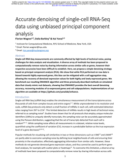 Accurate Denoising of Single-Cell RNA-Seq Data Using Unbiased Principal Component Analysis Florian Wagner1,2, Dalia Barkley1 & Itai Yanai1,3