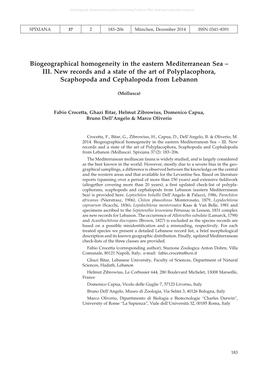 Biogeographical Homogeneity in the Eastern Mediterranean Sea – III