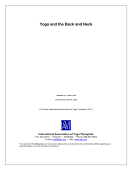 Yoga and the Back and Neck