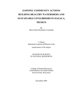 Zapotec Community Actions Building Healthy Watersheds and Sustainable Livelihoods in Oaxaca, Mexico