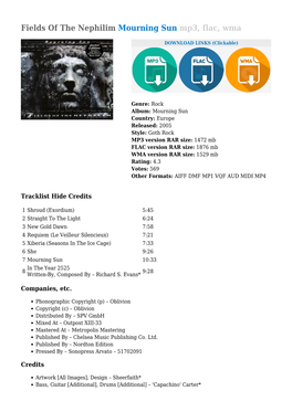 Fields of the Nephilim Mourning Sun Mp3, Flac, Wma