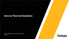 Intro to Thermal Radiation