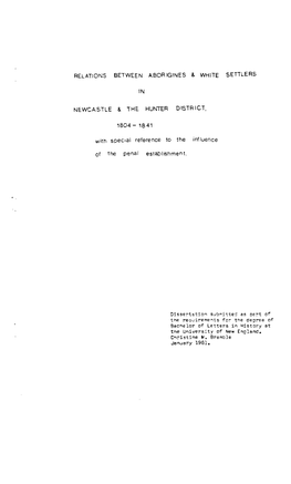 Relations Between Aborigines and White Settlers in Newcastle and The