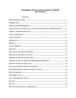 Elucidation of Terms and Concepts in Vedanta (By S.N.Sastri)