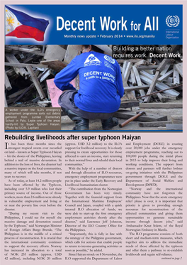 Rebuilding Livelihoods After Super Typhoon Haiyan T Has Been Three Months Since the (Approx