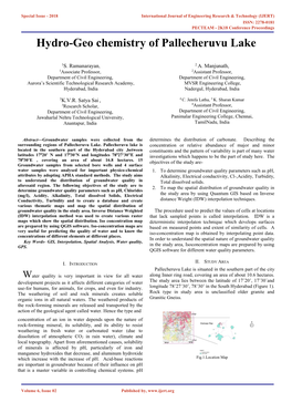 Hydro-Geo Chemistry of Pallecheruvu Lake