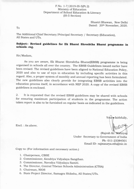 Revised Guidelines for Ek Bharat Shreshtha Bharat Programme in Schools -Reg